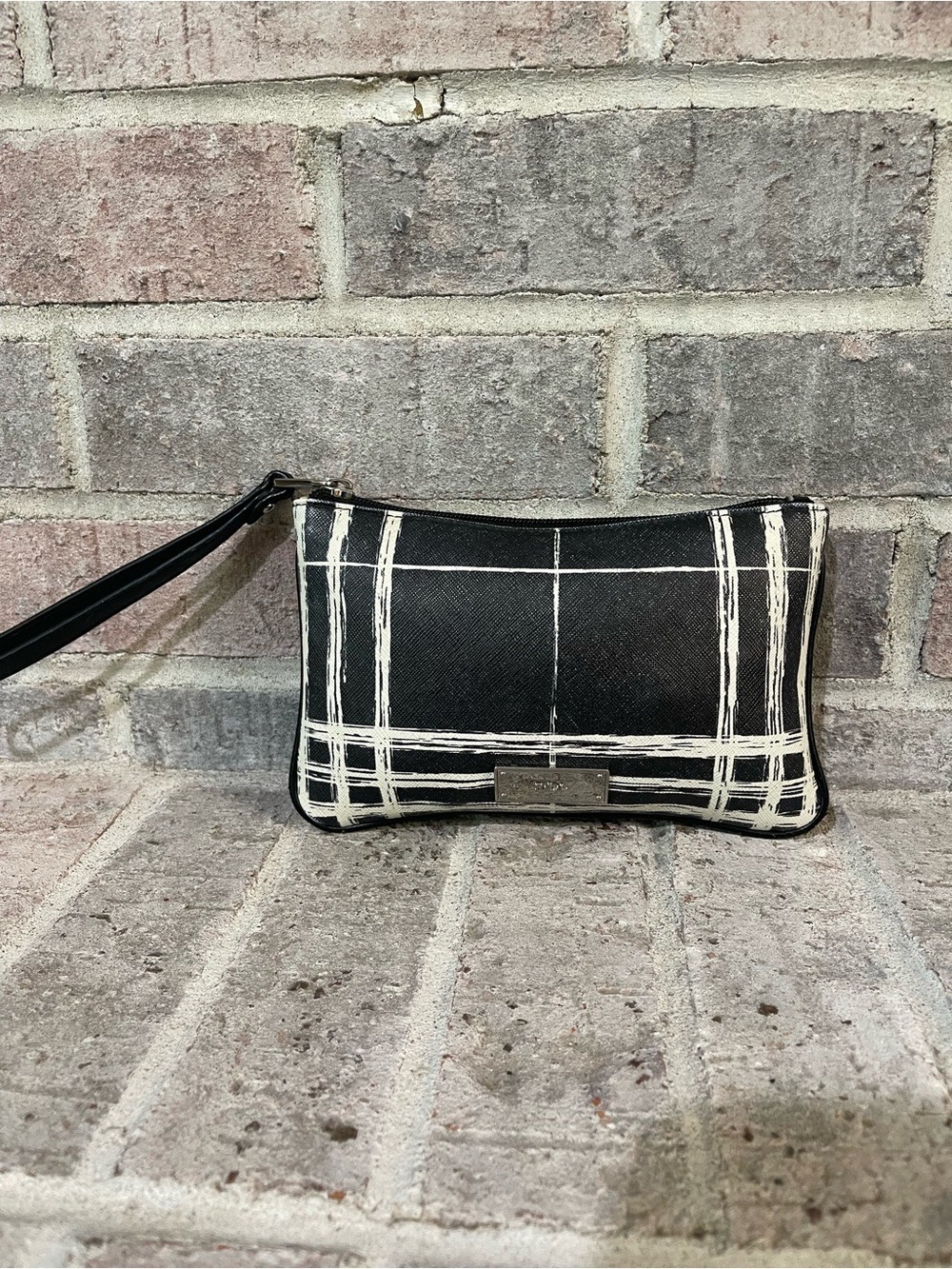 Lauren Ralph Lauren Black Wristlet Clutch with White Plaid